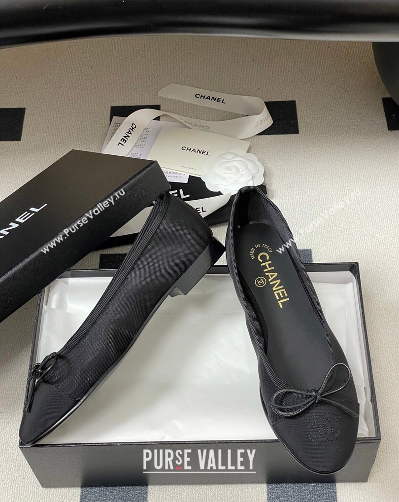 Chanel Mesh Grosgrain Ballet Flats with Bow Black 2026 G02819 0309 (MD-260309031)