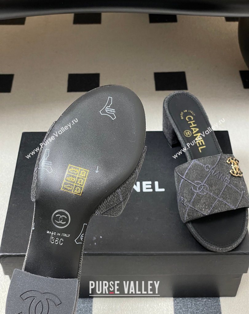 Chanel Quilted Cotton Heel Slides Sandal 5cm Black 2026 CH030902 (MD-260309095)