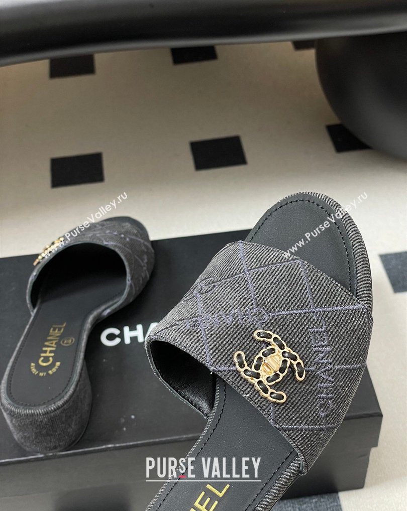 Chanel Quilted Cotton Heel Slides Sandal 5cm Black 2026 CH030902 (MD-260309095)