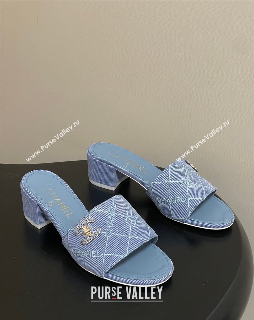 Chanel Quilted Cotton Heel Slides Sandal 5cm Light Blue 2026 CH030902 (MD-260309096)