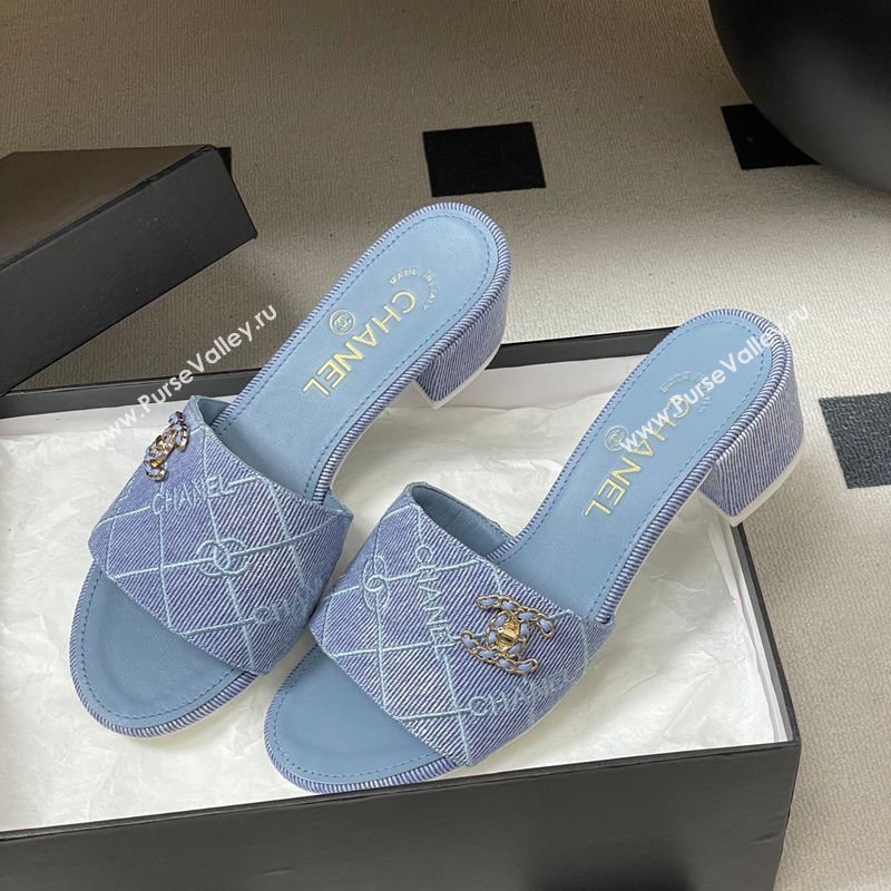 Chanel Quilted Cotton Heel Slides Sandal 5cm Light Blue 2026 CH030902 (MD-260309096)
