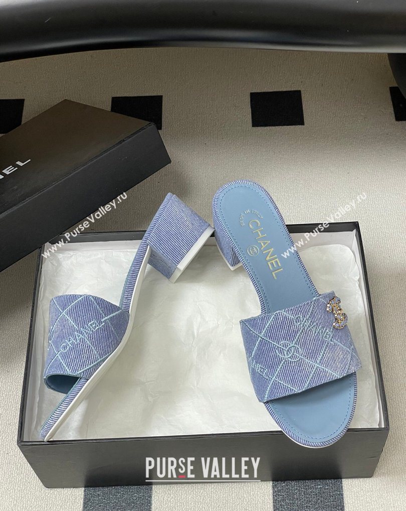 Chanel Quilted Cotton Heel Slides Sandal 5cm Light Blue 2026 CH030902 (MD-260309096)