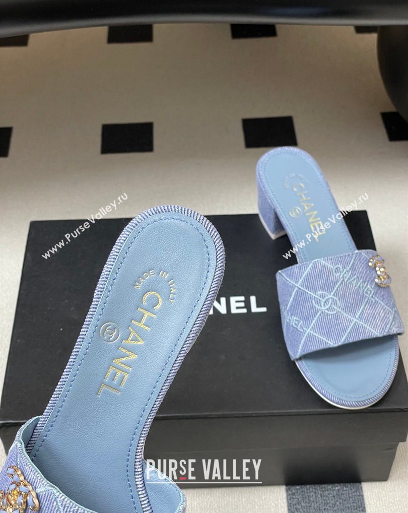 Chanel Quilted Cotton Heel Slides Sandal 5cm Light Blue 2026 CH030902 (MD-260309096)