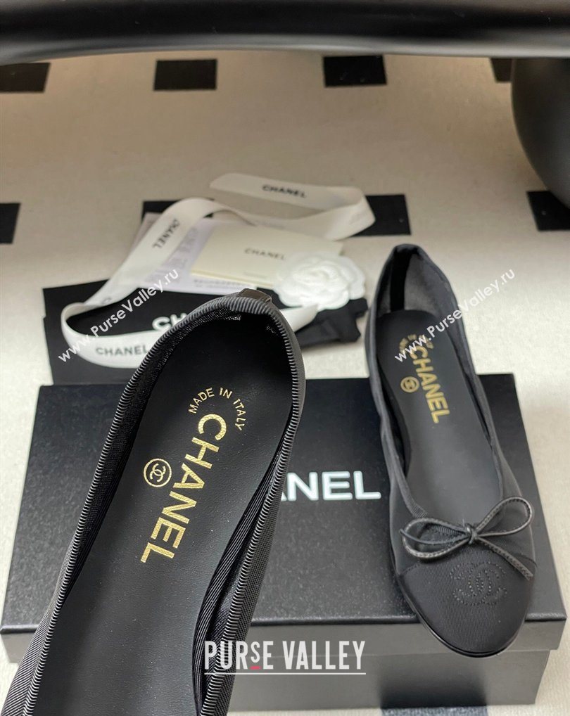 Chanel Mesh Grosgrain Ballet Flats with Bow Black 2026 G02819 0309 (MD-260309031)