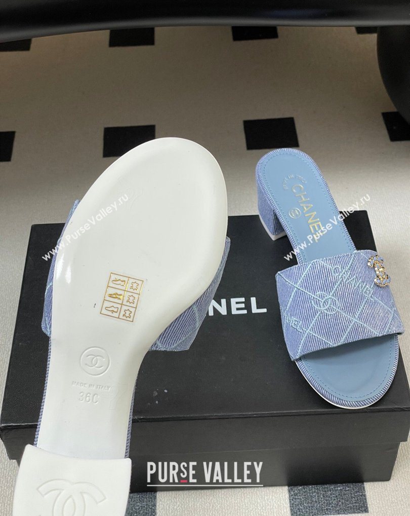 Chanel Quilted Cotton Heel Slides Sandal 5cm Light Blue 2026 CH030902 (MD-260309096)