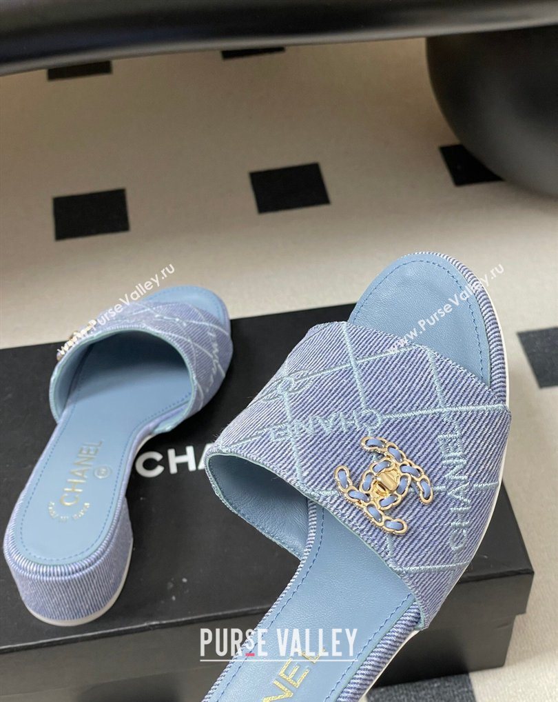 Chanel Quilted Cotton Heel Slides Sandal 5cm Light Blue 2026 CH030902 (MD-260309096)