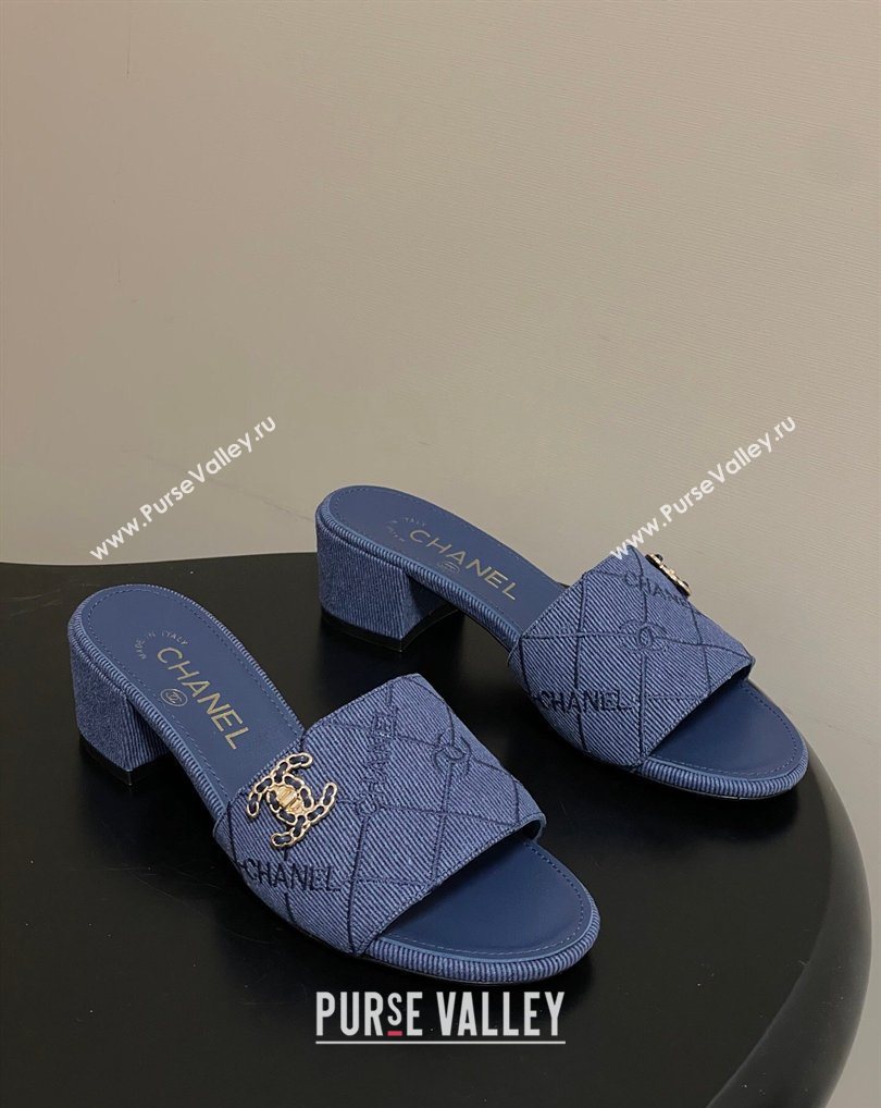 Chanel Quilted Cotton Heel Slides Sandal 5cm Denim Blue 2026 CH030902 (MD-260309097)