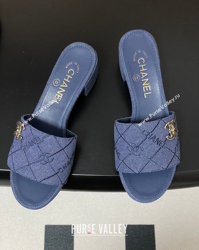 Chanel Quilted Cotton Heel Slides Sandal 5cm Denim Blue 2026 CH030902 (MD-260309097)