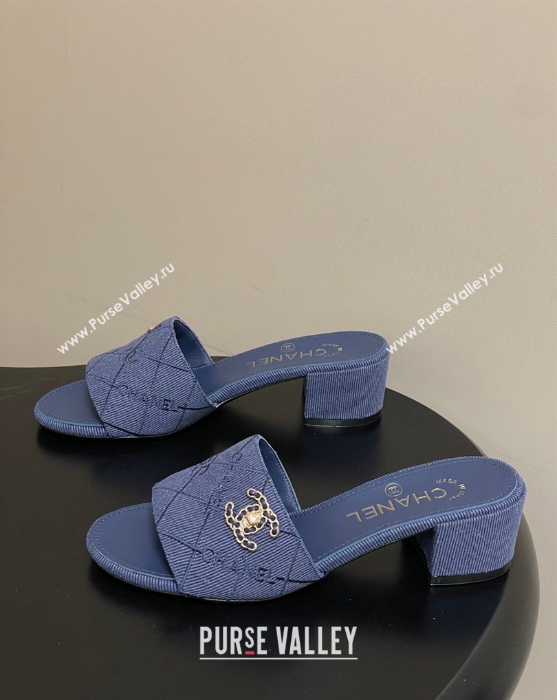 Chanel Quilted Cotton Heel Slides Sandal 5cm Denim Blue 2026 CH030902 (MD-260309097)