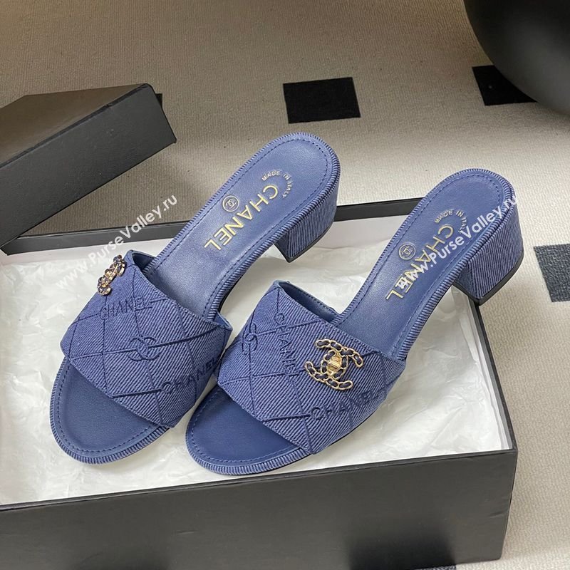 Chanel Quilted Cotton Heel Slides Sandal 5cm Denim Blue 2026 CH030902 (MD-260309097)