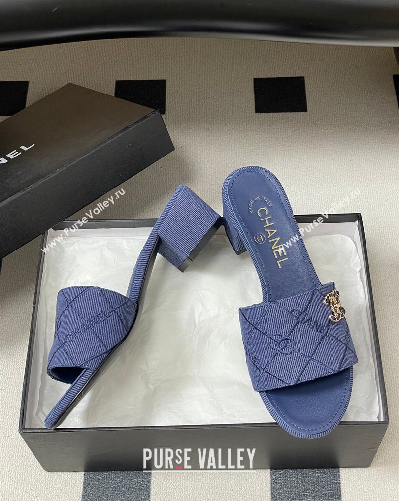 Chanel Quilted Cotton Heel Slides Sandal 5cm Denim Blue 2026 CH030902 (MD-260309097)