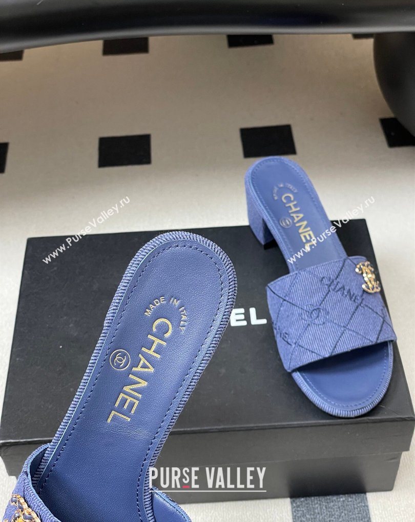 Chanel Quilted Cotton Heel Slides Sandal 5cm Denim Blue 2026 CH030902 (MD-260309097)