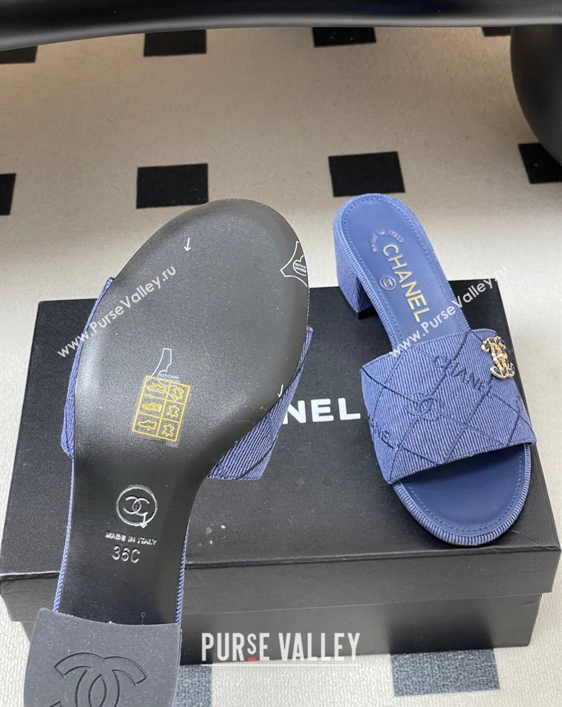 Chanel Quilted Cotton Heel Slides Sandal 5cm Denim Blue 2026 CH030902 (MD-260309097)