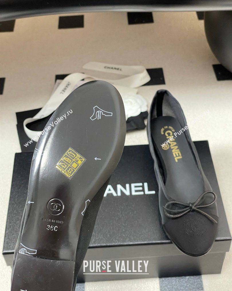 Chanel Mesh Grosgrain Ballet Flats with Bow Black 2026 G02819 0309 (MD-260309031)