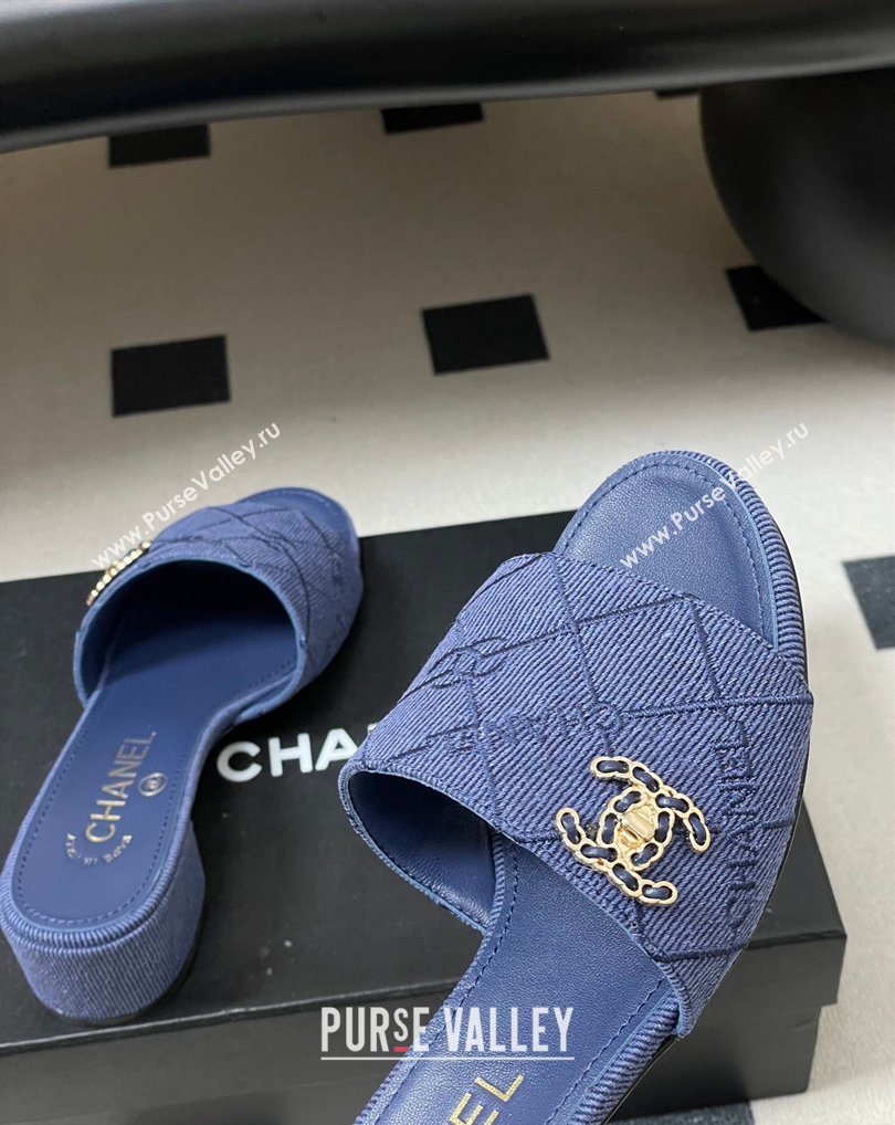 Chanel Quilted Cotton Heel Slides Sandal 5cm Denim Blue 2026 CH030902 (MD-260309097)