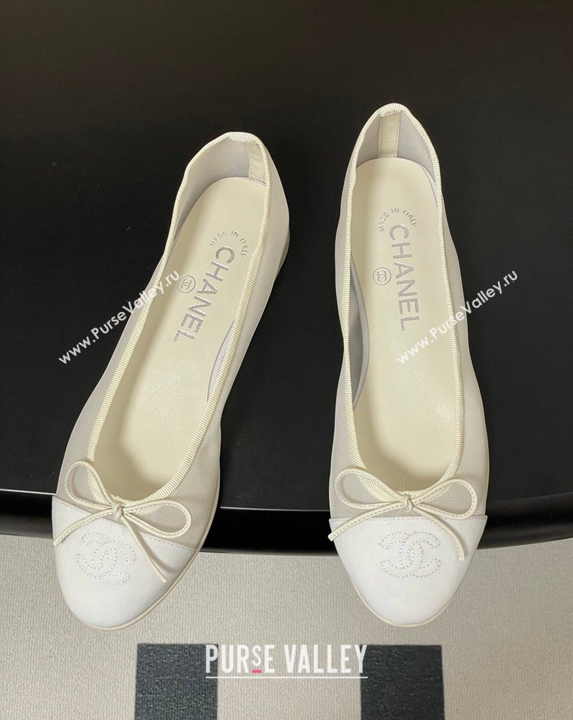 Chanel Mesh Grosgrain Ballet Flats with Bow White 2026 G02819 0309 (MD-260309032)