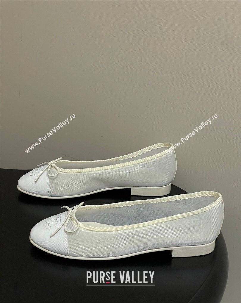 Chanel Mesh Grosgrain Ballet Flats with Bow White 2026 G02819 0309 (MD-260309032)