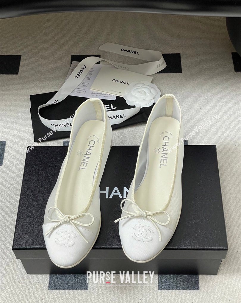 Chanel Mesh Grosgrain Ballet Flats with Bow White 2026 G02819 0309 (MD-260309032)