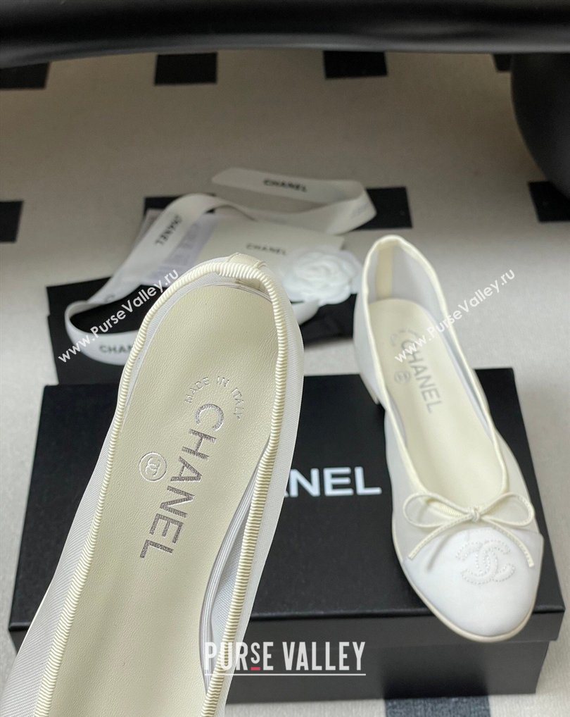 Chanel Mesh Grosgrain Ballet Flats with Bow White 2026 G02819 0309 (MD-260309032)
