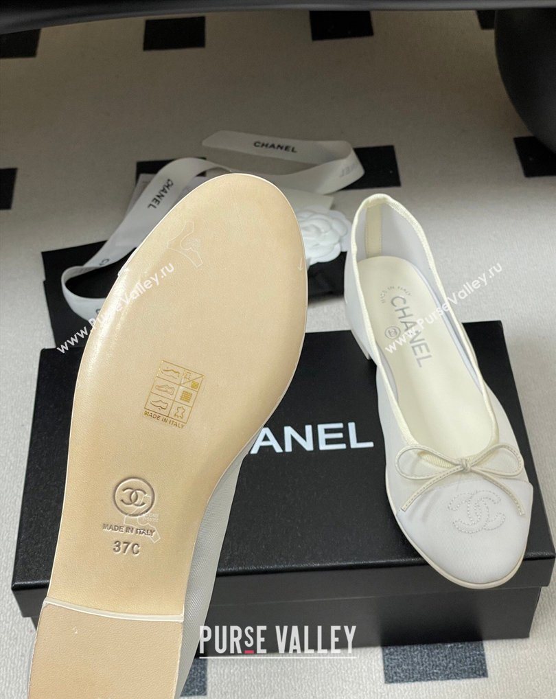 Chanel Mesh Grosgrain Ballet Flats with Bow White 2026 G02819 0309 (MD-260309032)