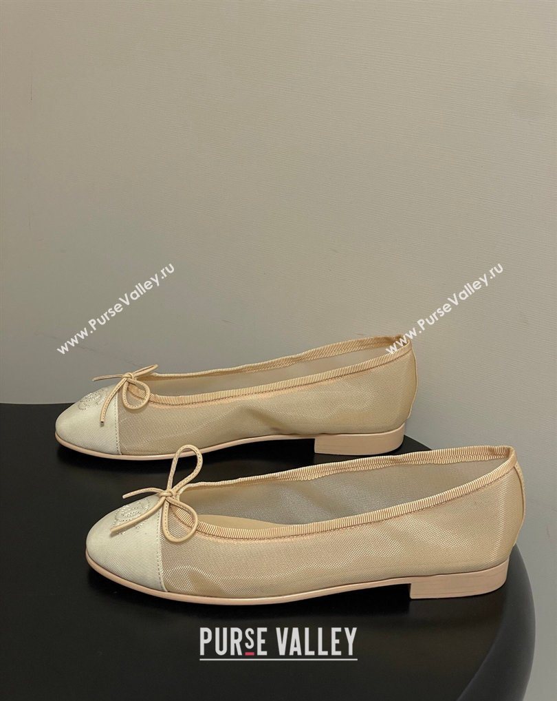 Chanel Mesh Grosgrain Ballet Flats with Bow Beige 2026 G02819 0309 (MD-260309033)