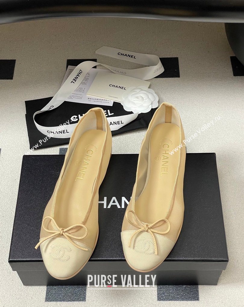 Chanel Mesh Grosgrain Ballet Flats with Bow Beige 2026 G02819 0309 (MD-260309033)