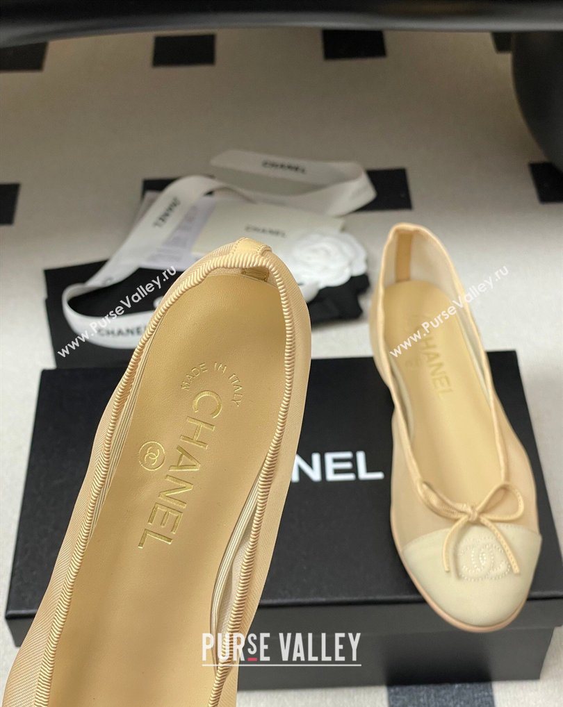 Chanel Mesh Grosgrain Ballet Flats with Bow Beige 2026 G02819 0309 (MD-260309033)