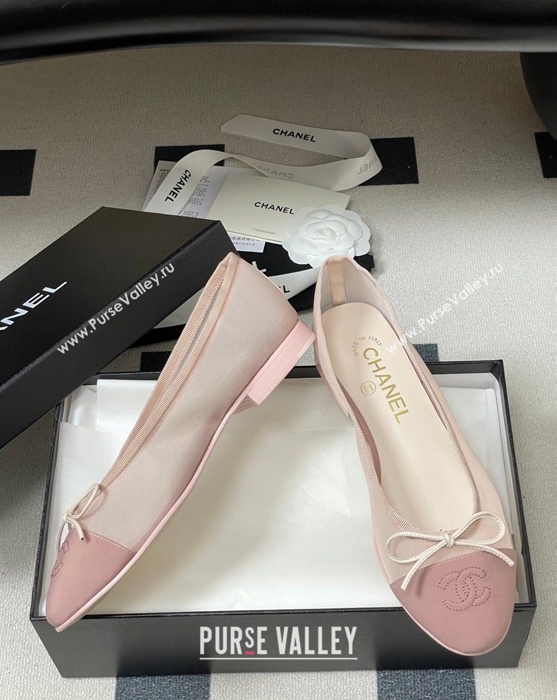 Chanel Mesh Grosgrain Ballet Flats with Bow Light Pink 2026 G02819 0309 (MD-260309034)