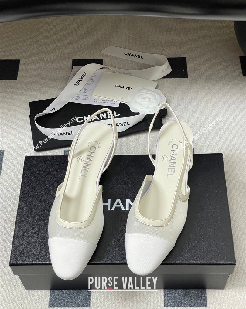 Chanel Mesh Grosgrain Slingbacks Flat White 2026 G31319 0309 (MD-260309002)