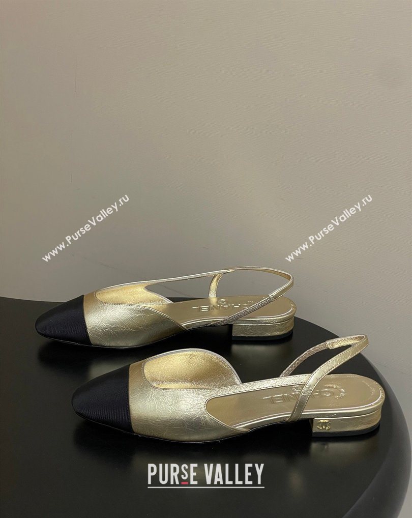 Chanel Metallic Leather Grosgrain Slingbacks Flat Gold/Black 2026 G31319 0309 (MD-260309035)