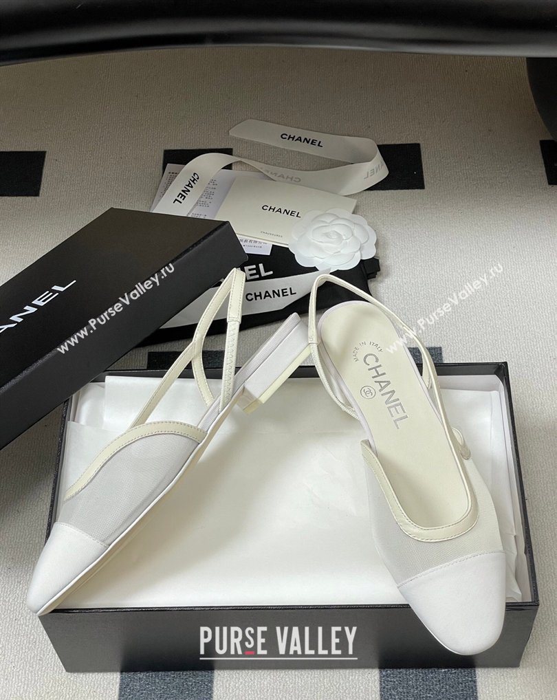 Chanel Mesh Grosgrain Slingbacks Flat White 2026 G31319 0309 (MD-260309002)