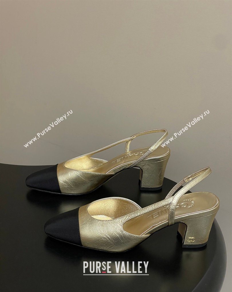 Chanel Metallic Leather Grosgrain Slingbacks Pump 6.5cm Gold/Black 2026 G31318 0309 (MD-260309036)
