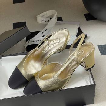 Chanel Metallic Leather Grosgrain Slingbacks Pump 6.5cm Gold/Black 2026 G31318 0309 (MD-260309036)