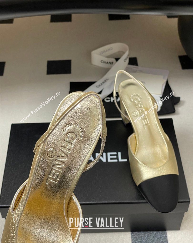 Chanel Metallic Leather Grosgrain Slingbacks Pump 6.5cm Gold/Black 2026 G31318 0309 (MD-260309036)