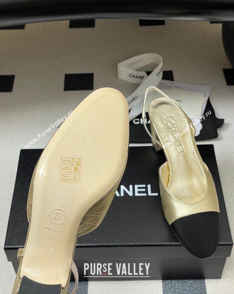 Chanel Metallic Leather Grosgrain Slingbacks Pump 6.5cm Gold/Black 2026 G31318 0309 (MD-260309036)