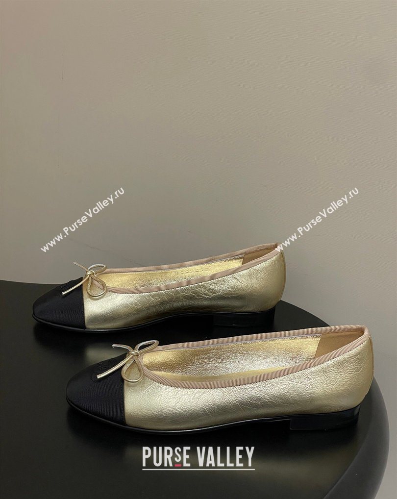 Chanel Metallic Leather Grosgrain Ballet Flats with Bow Gold/Black 2026 G02819 0309 (MD-260309037)