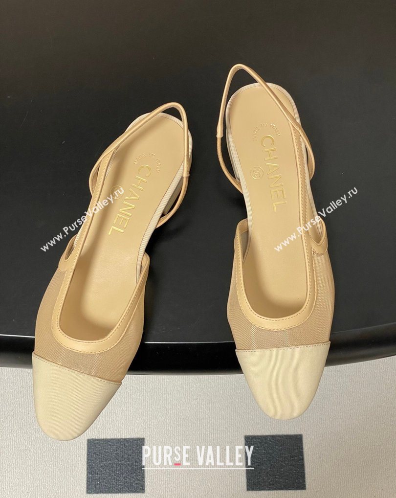 Chanel Mesh Grosgrain Slingbacks Flat Beige/Yellow 2026 G31319 0309 (MD-260309003)