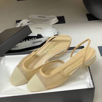 Chanel Mesh Grosgrain Slingbacks Flat Beige/Yellow 2026 G31319 0309 (MD-260309003)