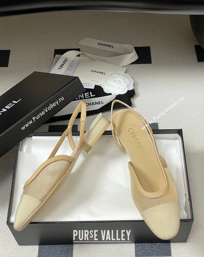 Chanel Mesh Grosgrain Slingbacks Flat Beige/Yellow 2026 G31319 0309 (MD-260309003)