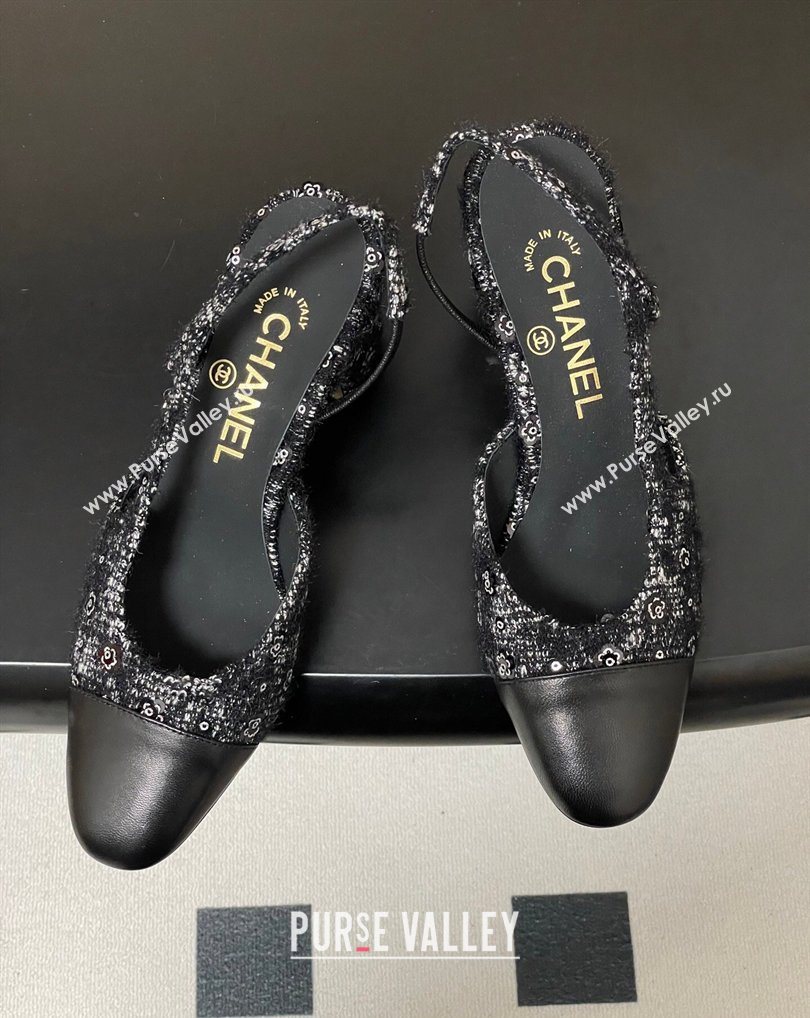 Chanel Camellia Tweed Lambskin Leather Slingbacks Pump 6.5cm Black 2026 G31318 0309 (MD-260309050)