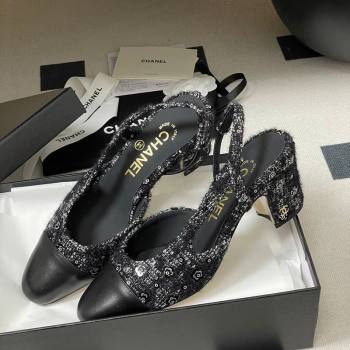 Chanel Camellia Tweed Lambskin Leather Slingbacks Pump 6.5cm Black 2026 G31318 0309 (MD-260309050)