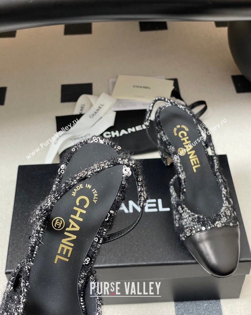Chanel Camellia Tweed Lambskin Leather Slingbacks Pump 6.5cm Black 2026 G31318 0309 (MD-260309050)