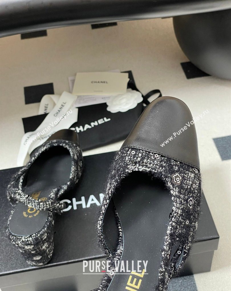 Chanel Camellia Tweed Lambskin Leather Slingbacks Pump 6.5cm Black 2026 G31318 0309 (MD-260309050)