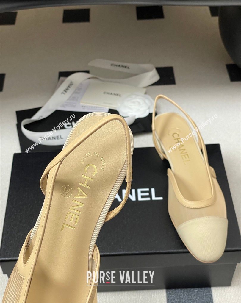 Chanel Mesh Grosgrain Slingbacks Flat Beige/Yellow 2026 G31319 0309 (MD-260309003)