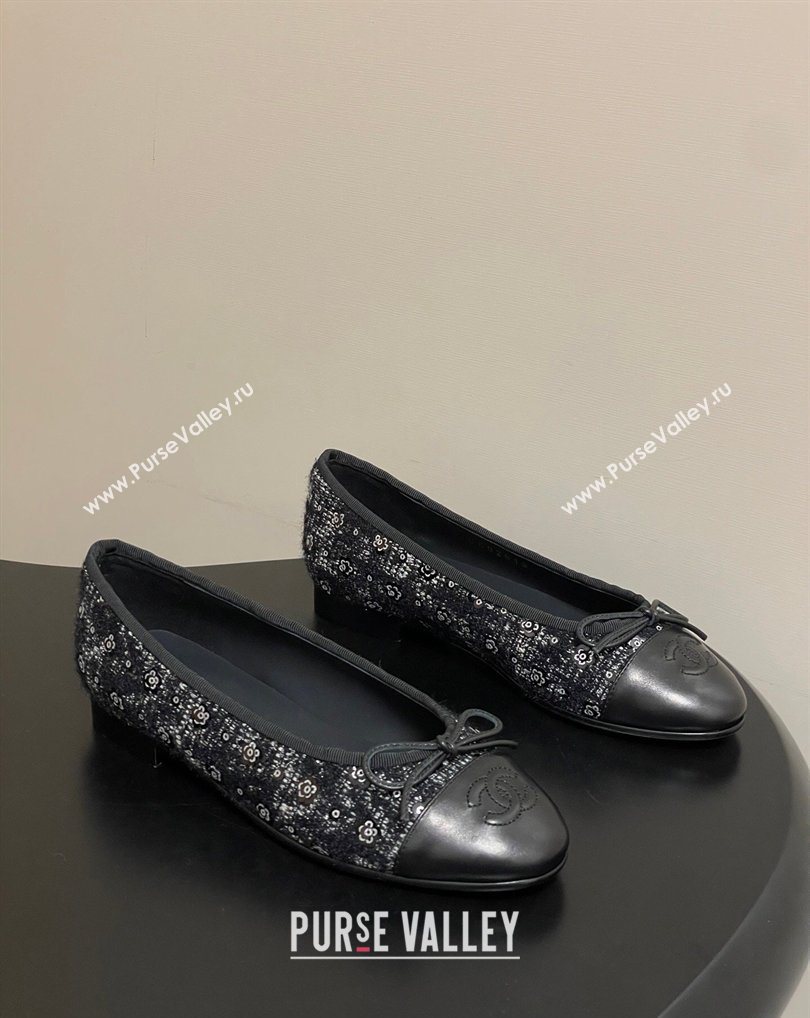 Chanel Camellia Tweed Lambskin Leather Ballet Flats with Bow Black 2026 G02819 0309 (MD-260309042)