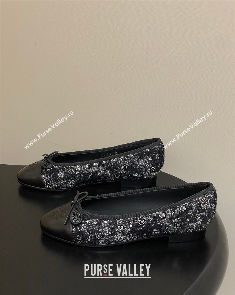 Chanel Camellia Tweed Lambskin Leather Ballet Flats with Bow Black 2026 G02819 0309 (MD-260309042)