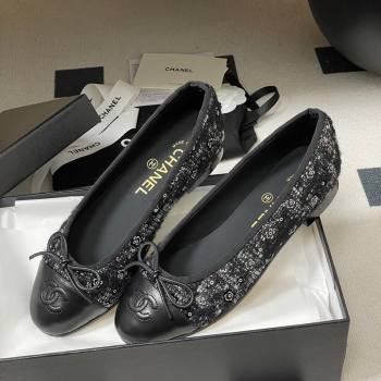 Chanel Camellia Tweed Lambskin Leather Ballet Flats with Bow Black 2026 G02819 0309 (MD-260309042)