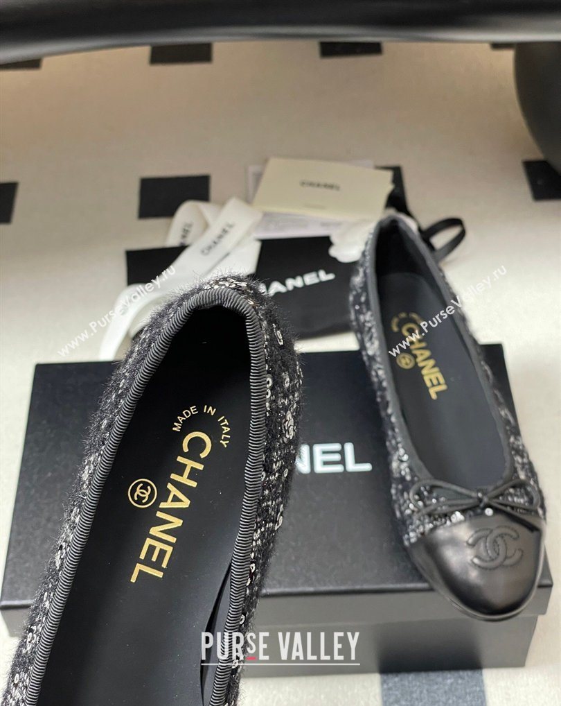 Chanel Camellia Tweed Lambskin Leather Ballet Flats with Bow Black 2026 G02819 0309 (MD-260309042)