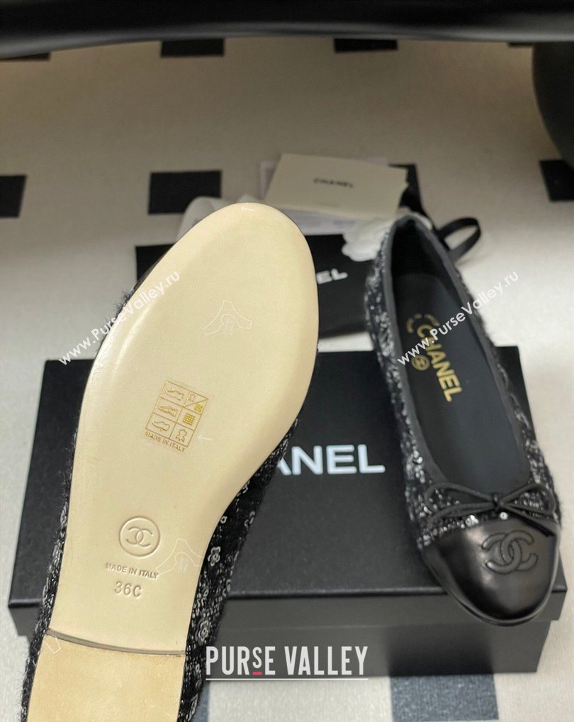 Chanel Camellia Tweed Lambskin Leather Ballet Flats with Bow Black 2026 G02819 0309 (MD-260309042)