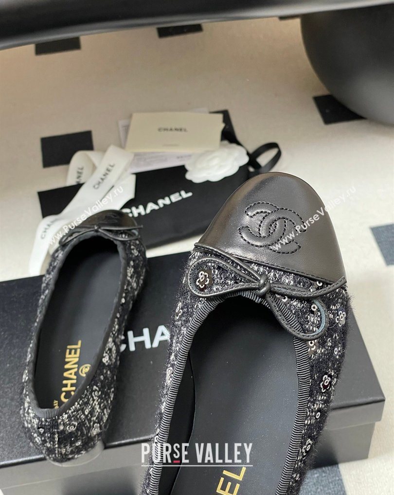 Chanel Camellia Tweed Lambskin Leather Ballet Flats with Bow Black 2026 G02819 0309 (MD-260309042)